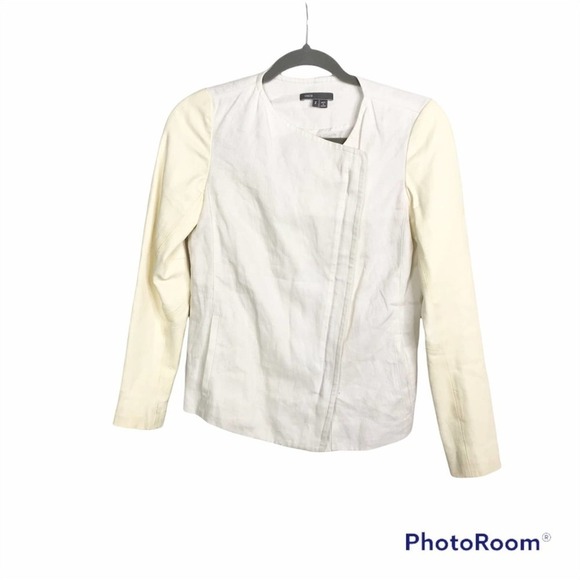 Vince leather and linen two tone asymmetrical jacket size 2 - Picture 1 of 7